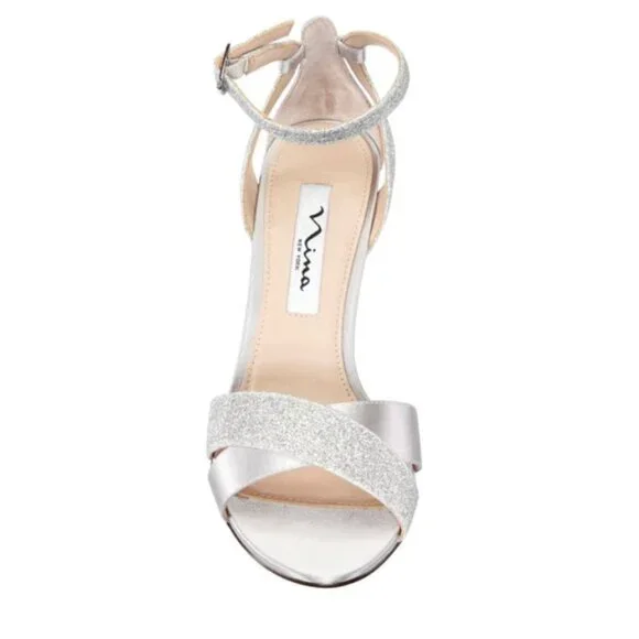 NINA New York VENUS-YS Women's Crisscross Heel Dress Sandals Silver Crystal - Picture 4 of 7